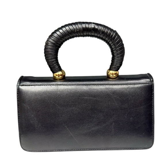 Vintage Black Leather Mini Top Handle Bag Made in Spain, Ellen Tracy Evening Bag - Picture 5 of 14